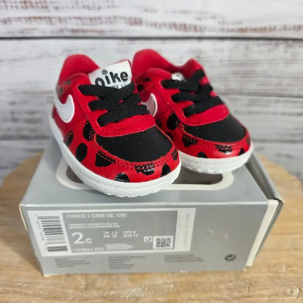 Nike Force 1 Crib SE Lady Bug Red Black Crib Infant Shoes Size 2C